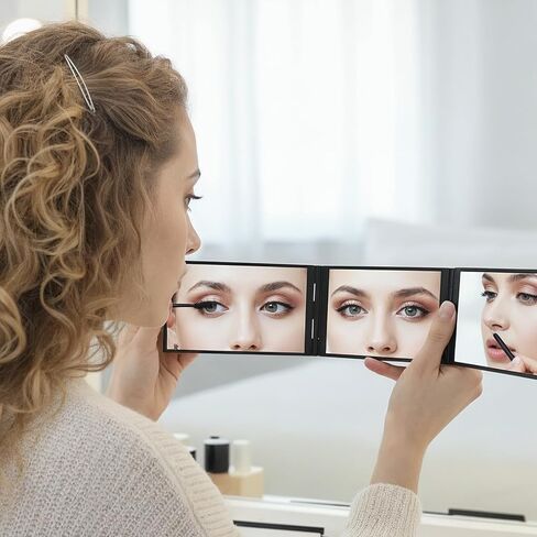 مرآة مكياج قابلة للطي بأربعة اتجاهات، محمولة 360 درجة، مرايا حلاقة محمولة 360 درجة، 4 أدوات حلاقة لسطح المكتب DIY لقص الشعر وتصفيف الشعر وتصفيف الشعر على الجوانب للمنزل والصالون، 4.1 * 2.3 بوصة in Kuwait