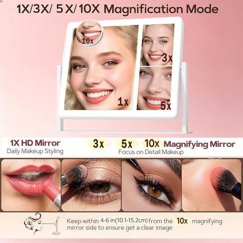 Makeup Mirror, Vanity Mirror with Lights, 1X/3X/5X/10X Magnification, Touch Control, Mothers Day, Birthday Gifts for Mom,Women,Girls, Dorm Room Essentials 14.1" W x 11" L (96 LED) in Saudi Arabia