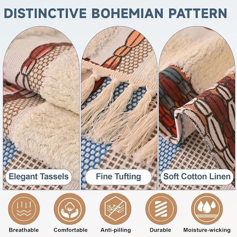 VClife Dog Boho Couch Cover, Washable Furniture Protector, 35.4 x 63 in | Tufted Tassel Sofa Cover, Non Slip Woven Geometric Sofa Slipcover, Multi-Size Universal Throw Cover For Couch, Pet Friendly in Saudi Arabia