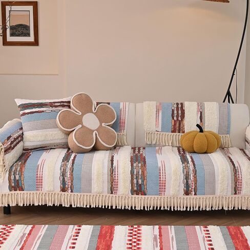 VClife Dog Boho Couch Cover, Washable Furniture Protector, 35.4 x 63 in | Tufted Tassel Sofa Cover, Non Slip Woven Geometric Sofa Slipcover, Multi-Size Universal Throw Cover For Couch, Pet Friendly in Saudi Arabia