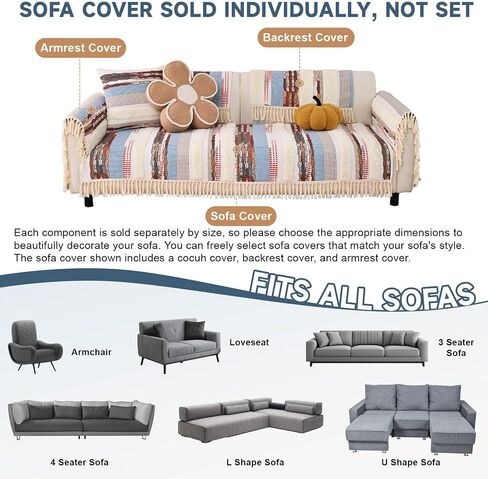 VClife Dog Boho Couch Cover, Washable Furniture Protector, 35.4 x 63 in | Tufted Tassel Sofa Cover, Non Slip Woven Geometric Sofa Slipcover, Multi-Size Universal Throw Cover For Couch, Pet Friendly in Saudi Arabia