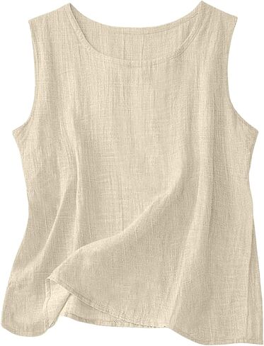 Lyocell Linen Tops for Women Summer Trendy Casual Tank Tops Comfy Lightweight Loose Womens Sleeveless Tops Shirts in Saudi Arabia