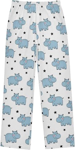 Cartoon Hippopotamus Hippo Stars Boy's Pajama Pants Kids Long Sleep PJ Pant Boy Pajama Bottoms Elastic Waist Lounge Pants with 2 Pockets M in Kuwait