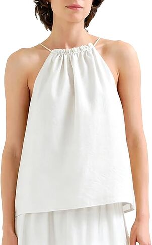 Womens Halter Neck Tank Top Back Tie Sleeveless Ruffled Gathered Neckline Flowy Summer Casual Cami Blouse in Saudi Arabia