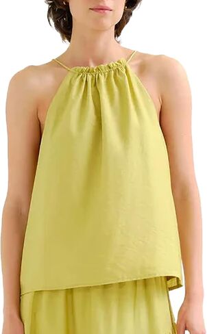 Womens Halter Neck Tank Top Back Tie Sleeveless Ruffled Gathered Neckline Flowy Summer Casual Cami Blouse in Kuwait
