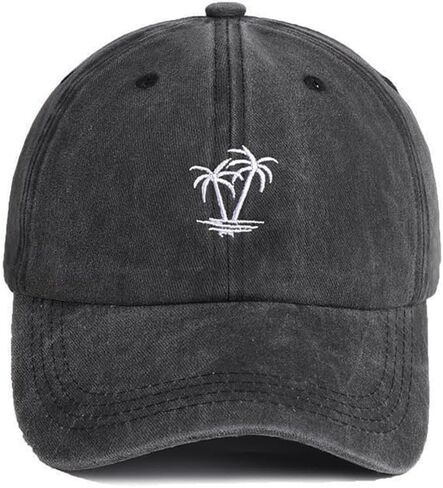 Plam Trees Hats Embroidered Washed Cotton Baseball Cap for Men Women Distressed Black Snapback Baseball Hat Adjustable in Kuwait