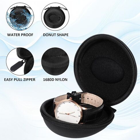 SynHHergyx 2 Pcs Watch Travel Case, Portable Single Watch Roll Travel Case Storage Box for Men's Wristwatches & Smart Watches up to 50mm, Black in Kuwait