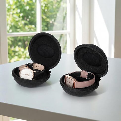 SynHHergyx 2 Pcs Watch Travel Case, Portable Single Watch Roll Travel Case Storage Box for Men's Wristwatches & Smart Watches up to 50mm, Black in Kuwait