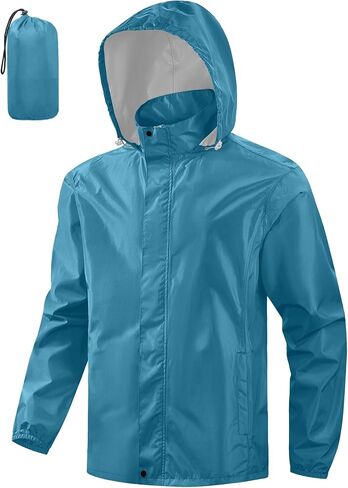 Men's Packable Rain Jacket Waterproof Windbreaker Lightweight Raincoat with Hood Golf Rain Gear for Hiking Travel in Kuwait