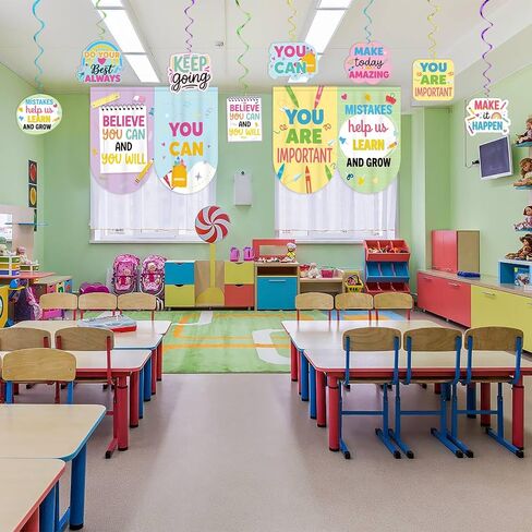 16Pcs Classroom Curtains Decor with Pastel Rainbow Hanging Swirls Back to School Decorations for Teacher Appreciation Week First Day of School Bedroom Window Cover Room in Saudi Arabia