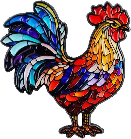 Stained-Glass Rooster Enamel Pin, Colorful Rooster Pin Brooch For Farmer Chicken Lover, Cute Farm Animal Brooch Badge, Farmhouse Chicken Mom Lapel Badges, Homesteading Gift, Folk Art Decorative Jewelry Accessory in Kuwait