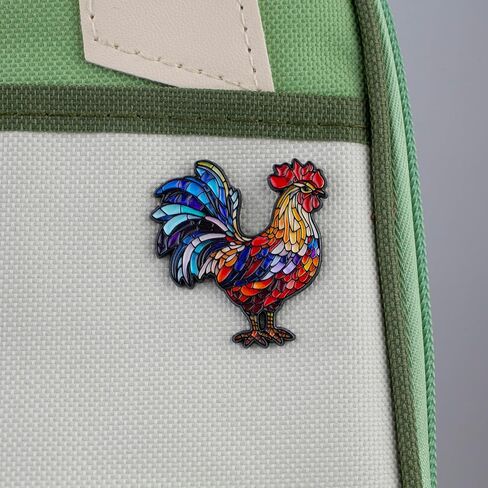 Stained-Glass Rooster Enamel Pin, Colorful Rooster Pin Brooch For Farmer Chicken Lover, Cute Farm Animal Brooch Badge, Farmhouse Chicken Mom Lapel Badges, Homesteading Gift, Folk Art Decorative Jewelry Accessory in Kuwait