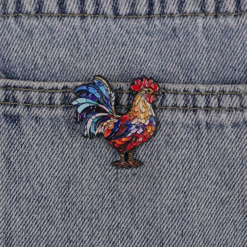 Stained-Glass Rooster Enamel Pin, Colorful Rooster Pin Brooch For Farmer Chicken Lover, Cute Farm Animal Brooch Badge, Farmhouse Chicken Mom Lapel Badges, Homesteading Gift, Folk Art Decorative Jewelry Accessory in Kuwait