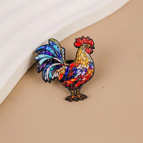 Stained-Glass Rooster Enamel Pin, Colorful Rooster Pin Brooch For Farmer Chicken Lover, Cute Farm Animal Brooch Badge, Farmhouse Chicken Mom Lapel Badges, Homesteading Gift, Folk Art Decorative Jewelry Accessory in Kuwait