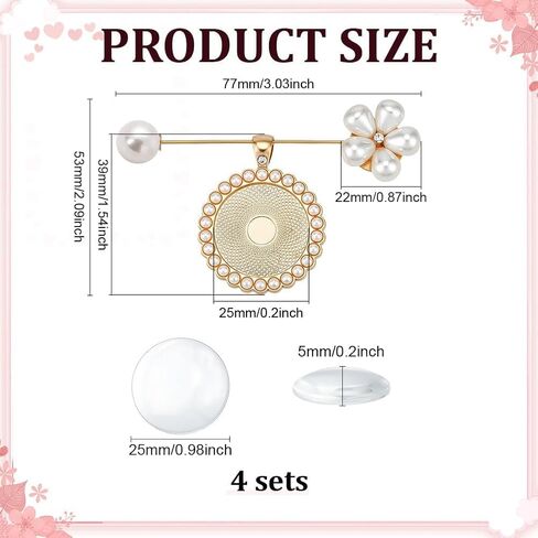 PH PandaHall 4pcs Wedding Bouquet Charms Flower Stick Lapel Pins Gold Brass Memorial Picture Charms with Imitation Pearl Floral and Glass Cabochons for Wedding Bouquet Photo Bride Jewelry DIY Gift in Kuwait