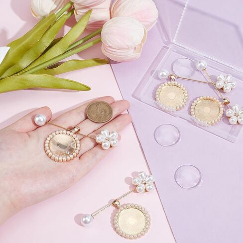 PH PandaHall 4pcs Wedding Bouquet Charms Flower Stick Lapel Pins Gold Brass Memorial Picture Charms with Imitation Pearl Floral and Glass Cabochons for Wedding Bouquet Photo Bride Jewelry DIY Gift in Kuwait