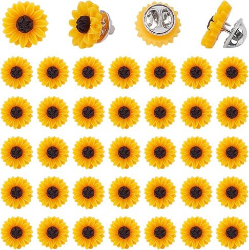 UNICRAFTALE 60 Pcs Sunflower Brooch Pins with Resin Flower Iron Lapel Pins Flower Lapel Pin Bulk Set For Clothing Shirt Cardigan Hat Bags Plush in Kuwait