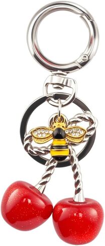 Cherry Bag Charm Keychain - Cute Purse Accessories Gold Metal Cherry Blossom Charm for Tote in Kuwait