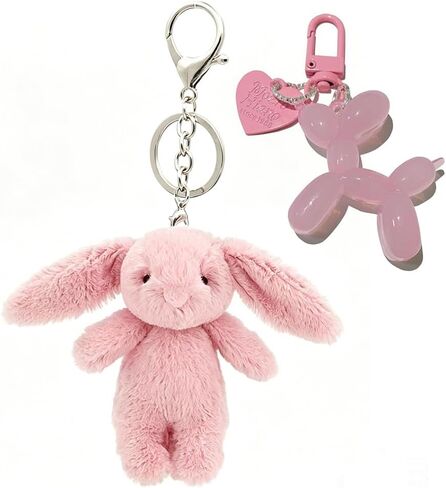 Miokkley Bunny Plush Keychain & Jelly Balloon Dog Key chain, 2Pcs Cute Keychains for Women Bag Charms Backpack Accessories in Saudi Arabia