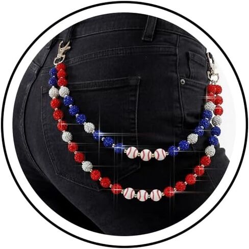 Baseball Wallet Chain Pant Chains Women Layered Rhinestone Beads Pocket Chains Men Punk Jewelry for Casual in Kuwait