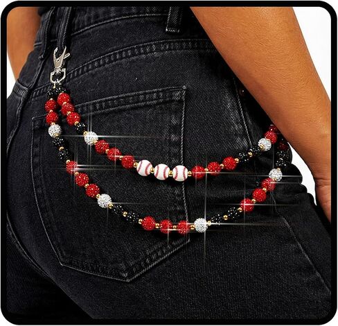 Baseball Wallet Chain Pant Chains Women Layered Rhinestone Beads Pocket Chains Men Punk Jewelry for Casual in Kuwait