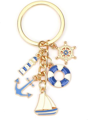Nautical Keychain for Women with Anchor Lifebuoy Wheel and Sailboat Charms Ocean Theme Accessory Sea Lover Gift in Kuwait