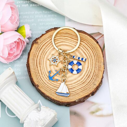 Nautical Keychain for Women with Anchor Lifebuoy Wheel and Sailboat Charms Ocean Theme Accessory Sea Lover Gift in Kuwait