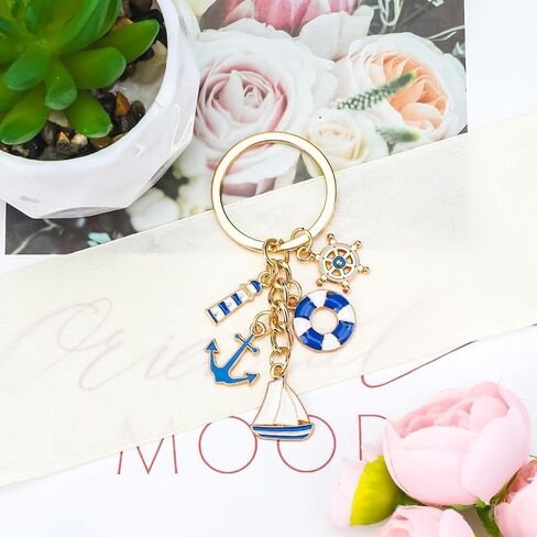 Nautical Keychain for Women with Anchor Lifebuoy Wheel and Sailboat Charms Ocean Theme Accessory Sea Lover Gift in Kuwait