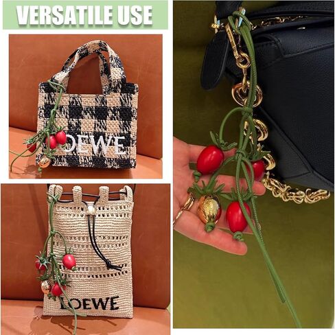 Genuine Leather Tomato String Bag Charm Pendant- Handmade Leather Key Chain Accessories for Tote Car Hanging Ornament in Saudi Arabia