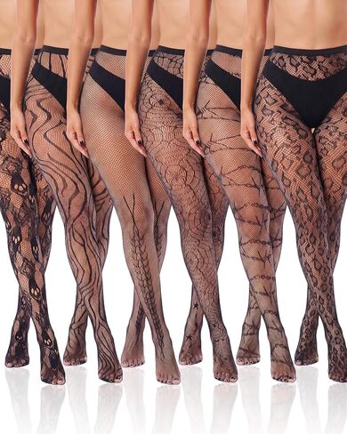 Patterned Fishnet Stockings, 6 Pcs Lace Tights for Women, High Waist Stretch Leggings for Party Halloween Cosplay in Saudi Arabia