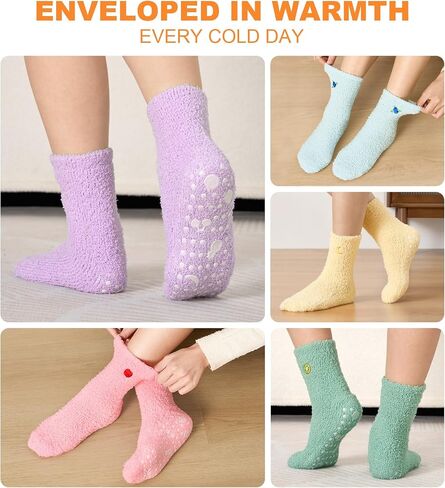 Slipper Socks for Women Warm Fluffy Fuzzy Socks with Grips Home Hospital Soft Cozy Gifts in Saudi Arabia