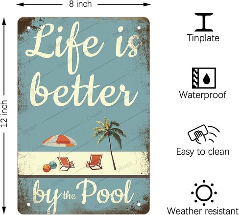 Life is Better by the Pool Metal Signs for Outside Funny Pool Signs for Outside Outdoor Water Park Beach Decor Deck Decor Summer Gift 8x12 inch in Saudi Arabia