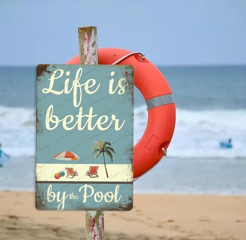 Life is Better by the Pool Metal Signs for Outside Funny Pool Signs for Outside Outdoor Water Park Beach Decor Deck Decor Summer Gift 8x12 inch in Saudi Arabia