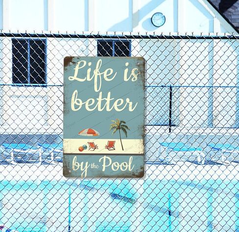 Life is Better by the Pool Metal Signs for Outside Funny Pool Signs for Outside Outdoor Water Park Beach Decor Deck Decor Summer Gift 8x12 inch in Saudi Arabia