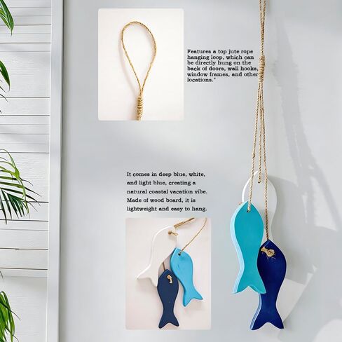 Hanging Coastal Wall Decor, Wooden Fish Wall Decor for Home, Nautical Theme Decorations for Ocean Room, Sea Fish Hanging Ornaments in Saudi Arabia