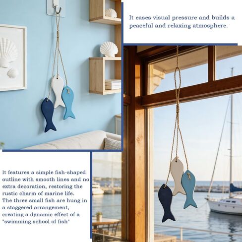 Hanging Coastal Wall Decor, Wooden Fish Wall Decor for Home, Nautical Theme Decorations for Ocean Room, Sea Fish Hanging Ornaments in Saudi Arabia