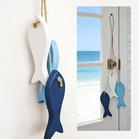 Hanging Coastal Wall Decor, Wooden Fish Wall Decor for Home, Nautical Theme Decorations for Ocean Room, Sea Fish Hanging Ornaments in Saudi Arabia