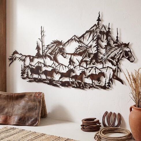 Pelopy 15.75 x 8.1 Inch Running Horse Metal Wall Decor Horse Decoration Wall Art Sign, Interior Hanging Gifts for Family, Equestrian, Suitable for Home, Office, Indoor, Outdoor Hangings Decoration in Saudi Arabia