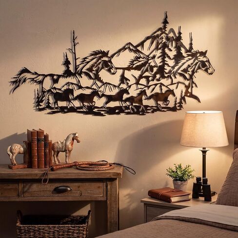 Pelopy 15.75 x 8.1 Inch Running Horse Metal Wall Decor Horse Decoration Wall Art Sign, Interior Hanging Gifts for Family, Equestrian, Suitable for Home, Office, Indoor, Outdoor Hangings Decoration in Saudi Arabia