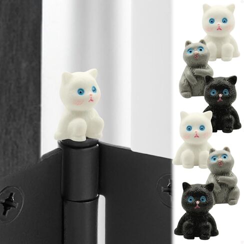 Cat Hinge Heads Decorative Topper Set of 6 - Cute Kittens with Blue Eyes Hinge Topper Magnets - Animals Hinge Caps for Door Decoration in Kuwait