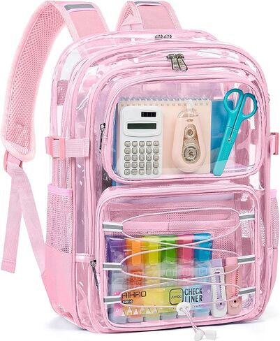 Heavy Duty Clear Backpack for School 360° Reflective Strips Clear Bookbag Transparent PVC Backpack with Multiple Compartments See Through Bag for College Work Travel Security in Saudi Arabia