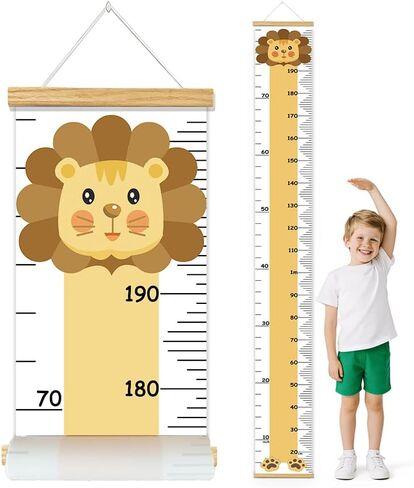Canvas Baby Kids Growth Chart, Lion Height Measurement Wall Hanging Ruler for Toddler Child Girls Boys, Nursery/Playroom Bedroom Removable Art Decor(Lion, 78" L x 8" W, Framed) in Saudi Arabia