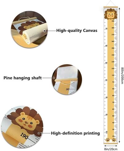 Canvas Baby Kids Growth Chart, Lion Height Measurement Wall Hanging Ruler for Toddler Child Girls Boys, Nursery/Playroom Bedroom Removable Art Decor(Lion, 78" L x 8" W, Framed) in Saudi Arabia