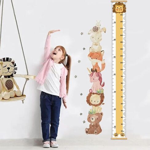 Canvas Baby Kids Growth Chart, Lion Height Measurement Wall Hanging Ruler for Toddler Child Girls Boys, Nursery/Playroom Bedroom Removable Art Decor(Lion, 78" L x 8" W, Framed) in Saudi Arabia