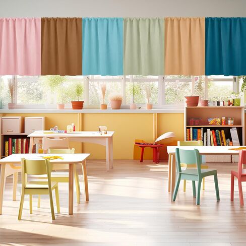 Tranqun 6 Panel Boho Color Back to School Classroom Curtains Colorful 30" W x 24" L Rainbow Pocket Playroom Curtains for Kindergarten Daycare Bedroom Living Room Decor Multicolor Backdrop in Saudi Arabia