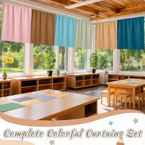 Tranqun 6 Panel Boho Color Back to School Classroom Curtains Colorful 30" W x 24" L Rainbow Pocket Playroom Curtains for Kindergarten Daycare Bedroom Living Room Decor Multicolor Backdrop in Saudi Arabia