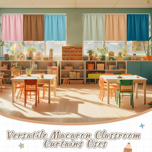 Tranqun 6 Panel Boho Color Back to School Classroom Curtains Colorful 30" W x 24" L Rainbow Pocket Playroom Curtains for Kindergarten Daycare Bedroom Living Room Decor Multicolor Backdrop in Saudi Arabia