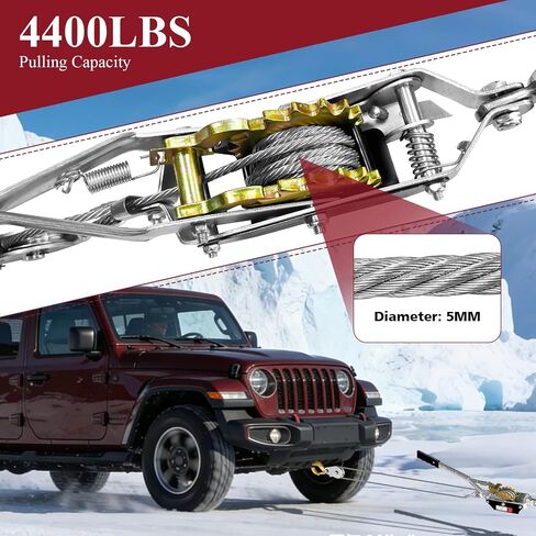 Come Along Winch 2-Ton (4400 Lbs) Pulling Capacity with Two 1" x8FT Lifting Sling Heavy Duty Power Cable Come Along Tool with Dual Gears 7 Ft 2 Hooks Cable Winch Puller for Recovery Gear in Kuwait