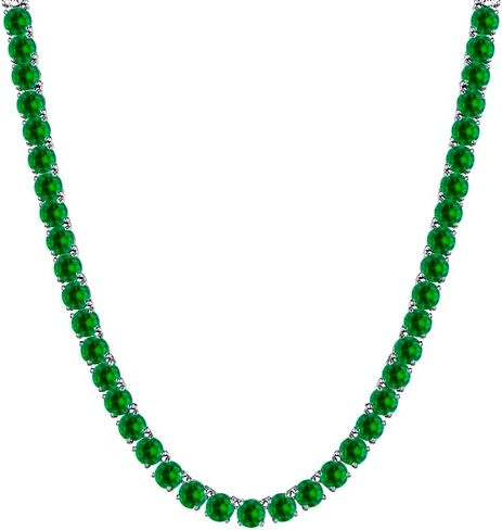 30.48 Ctw - 57.15 Ctw Round Cut Lab Created Green Emerald 14K Gold Plated 4mm Tennis Necklace 16" Inch -30" Inch For Men's & Women's in Saudi Arabia