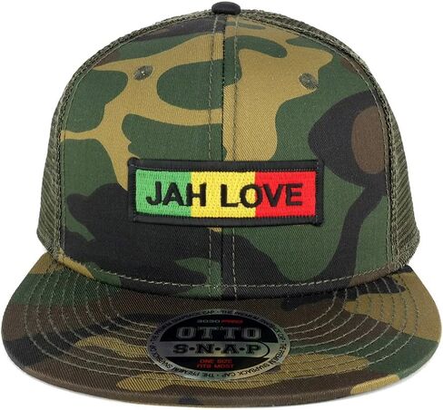 Jah Love قبعة شبكية مطرزة باللون الأخضر والأصفر والأحمر المموهة in Kuwait